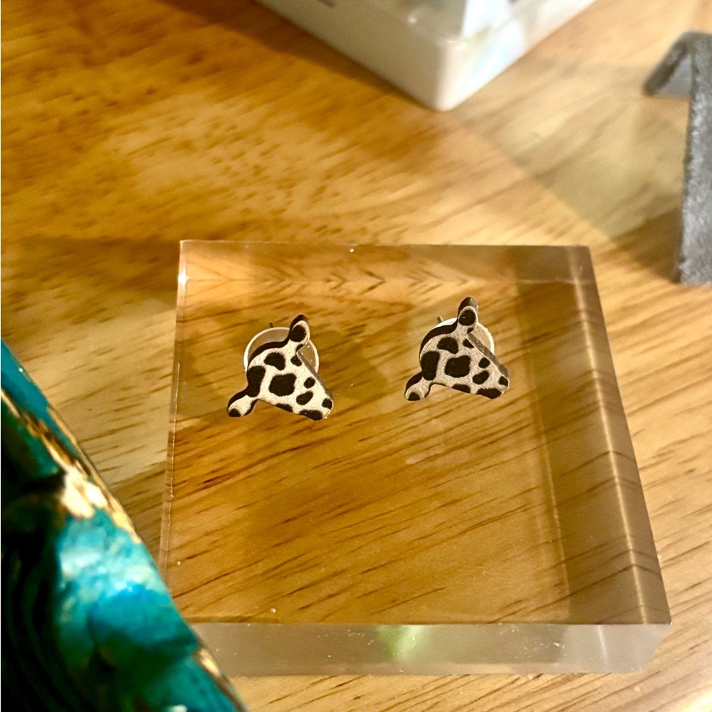 Cow Print Stud Wood Earrings